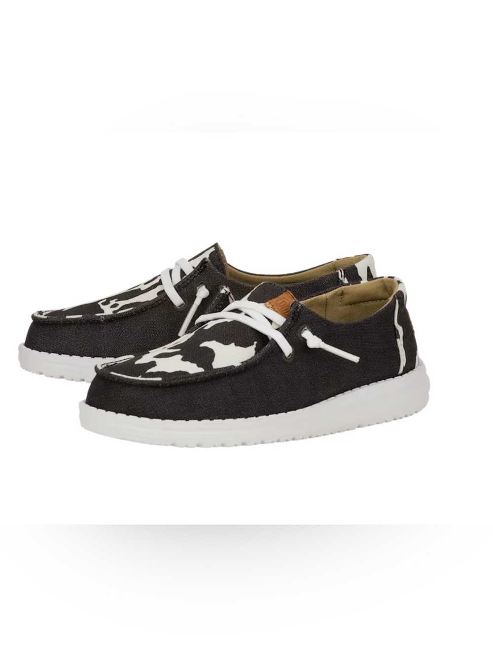 🆕 Hey Dude Wendy Youth Animal Black Cow Shoes Kids Size J3